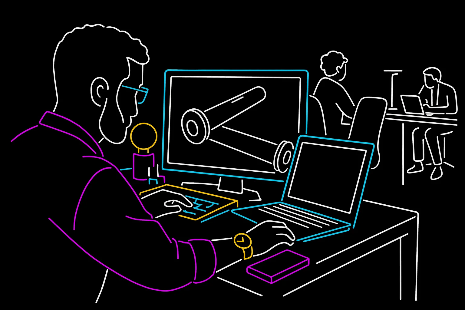 A professional digital banner with a dark background and a clear, stylized title reading "3D Walkthrough Videos," featuring graphics that symbolize interior or architectural spaces, moving cameras, or virtual tours.