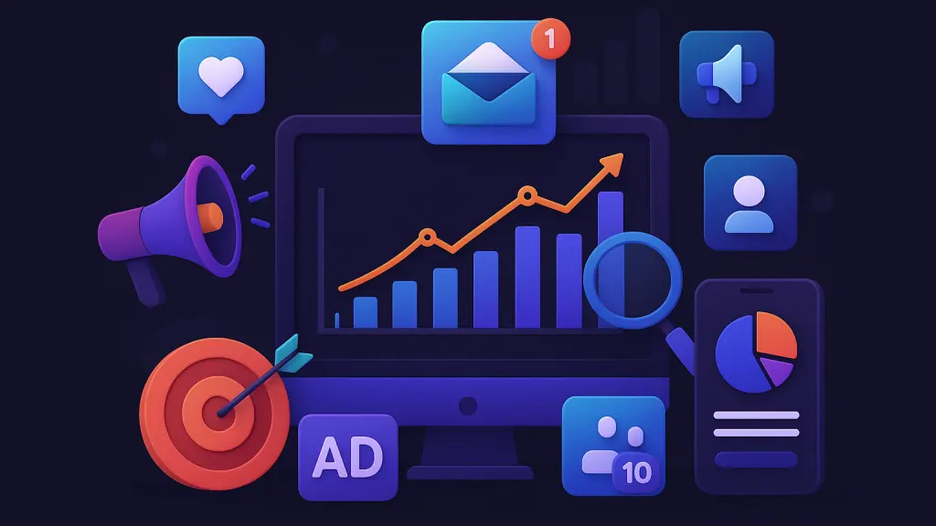 Feature image for Top Digital Marketing Trends in the UAE, showing icons and visual data.