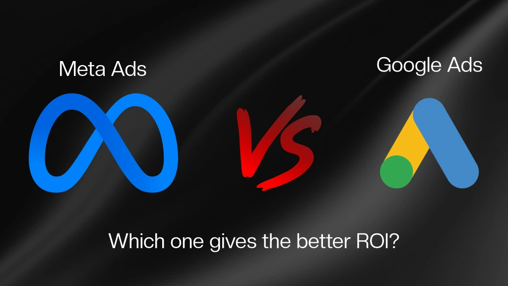 Meta Ads vs Google Ads graphic asking which platform delivers better ROI.
