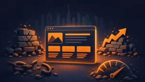 SEO growth funnel emerging from book with analytics, rankings, and digital marketing icons