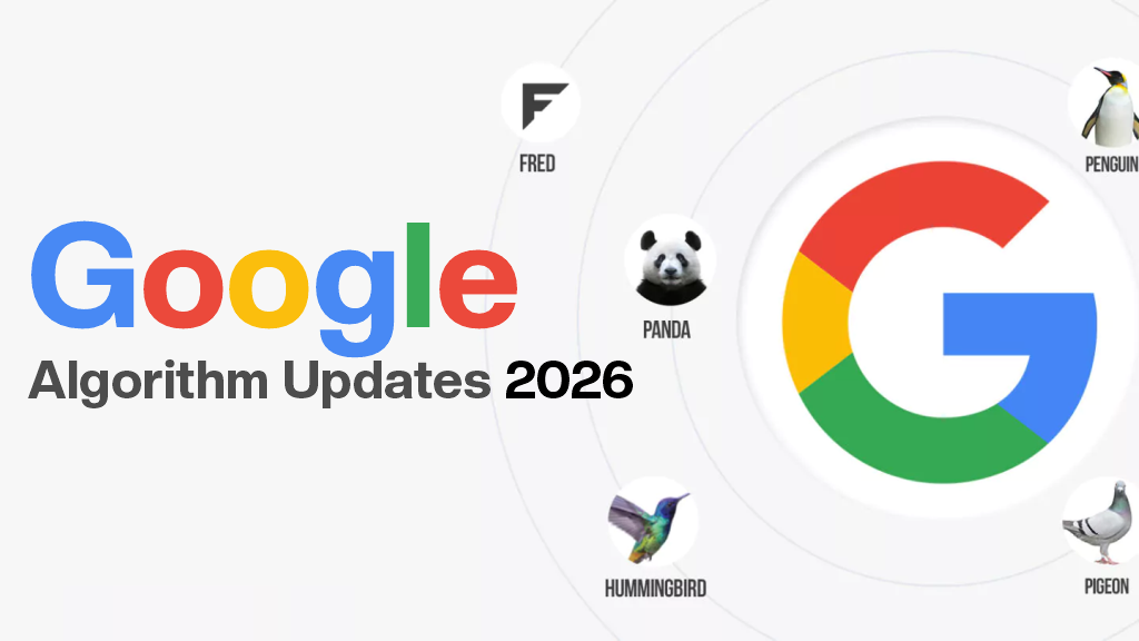 with Google logo and algorithm updates like Panda and Hummingbird