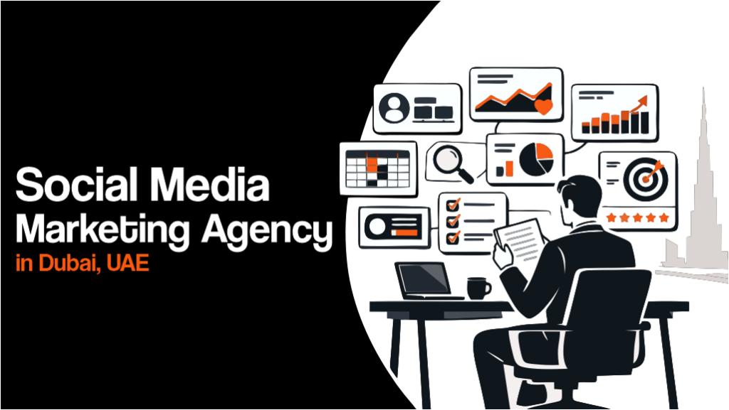 Social media marketing agency in Dubai, UAE, with analytics dashboard and growth strategy visuals